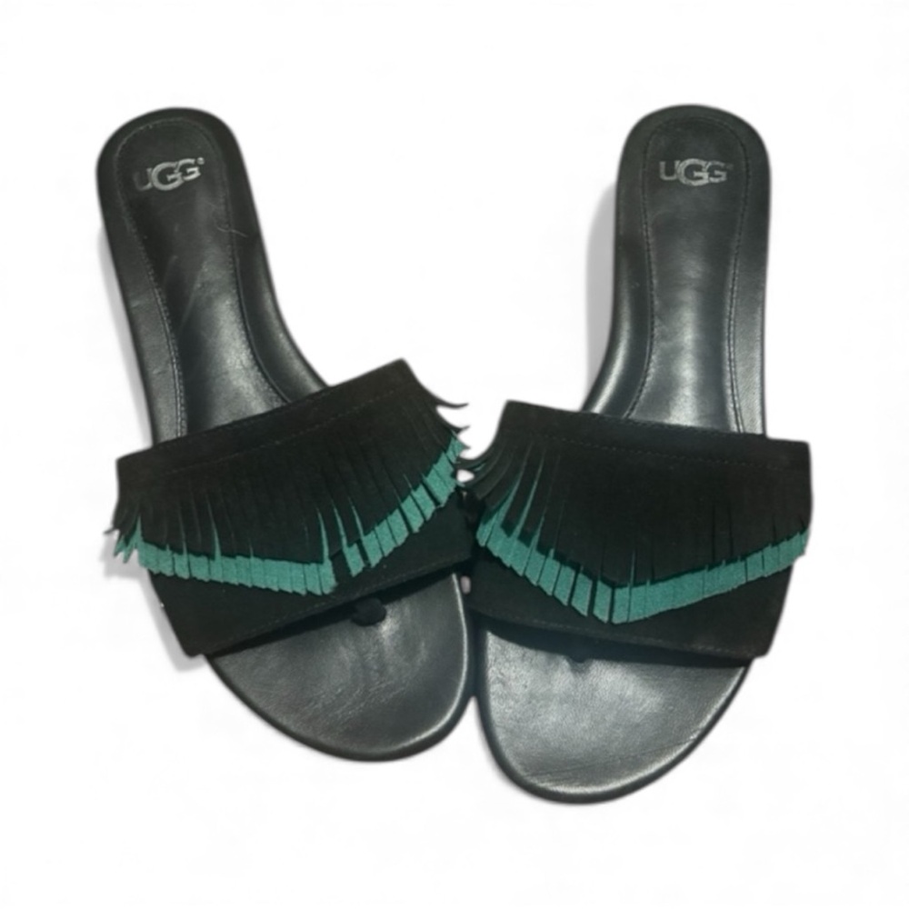 UGG Black and Green Women's Fringe Slide Sandals